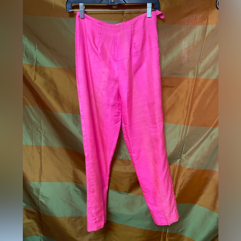 Vintage Oleg Cassini hot pink raw silk cigarette pants size 6